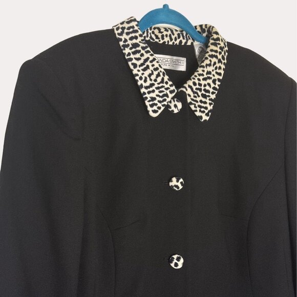 Amanda Smith Pure Wool Blazer Jacket Animal Print Button Black 22W - Picture 2 of 6